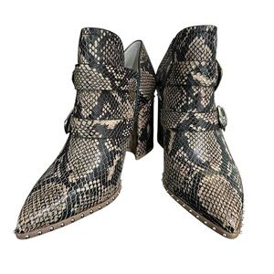 Gianni Bini Snakeskin Ankle Booties with Studded Trim